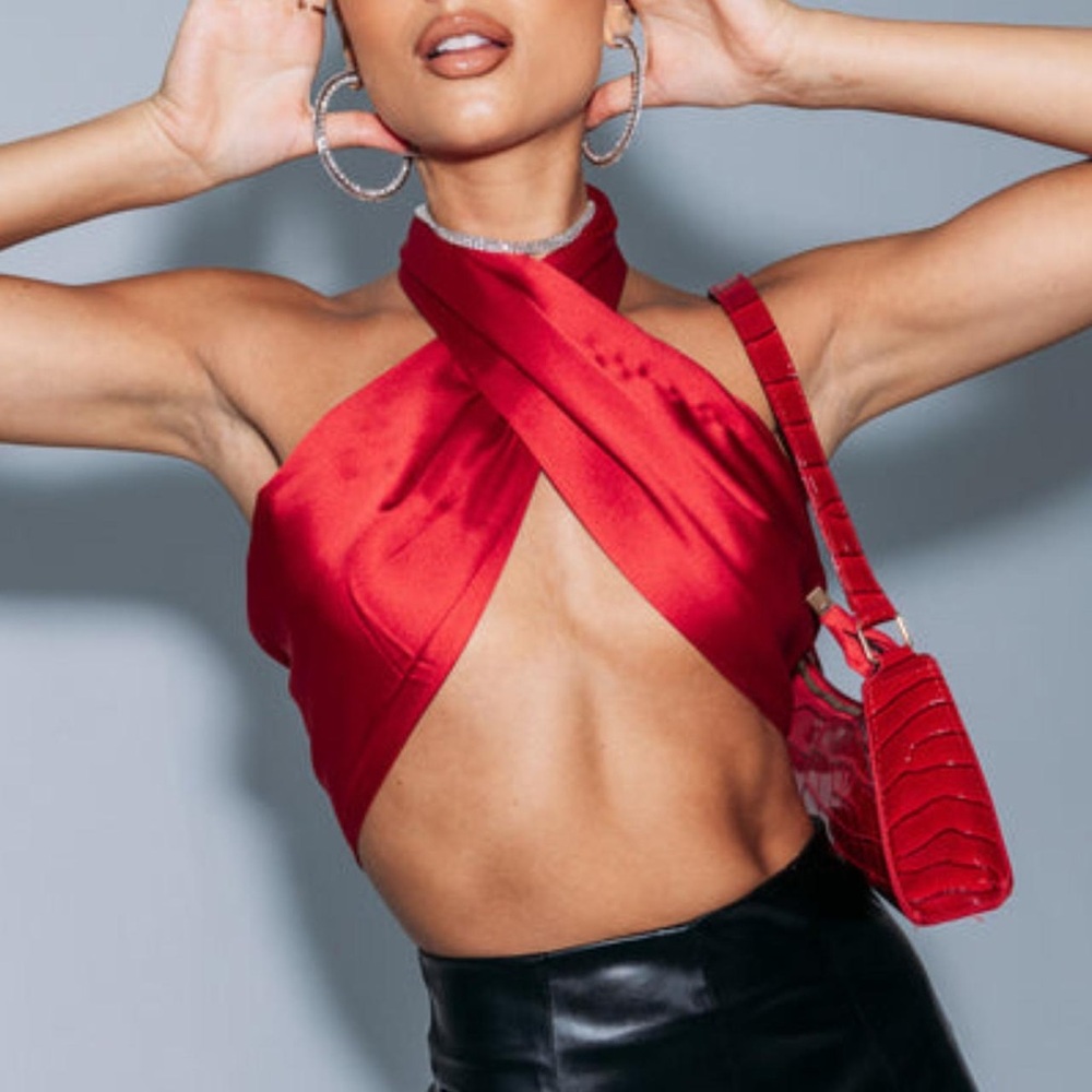 Princes Polly Red Satin Halter Crop Top